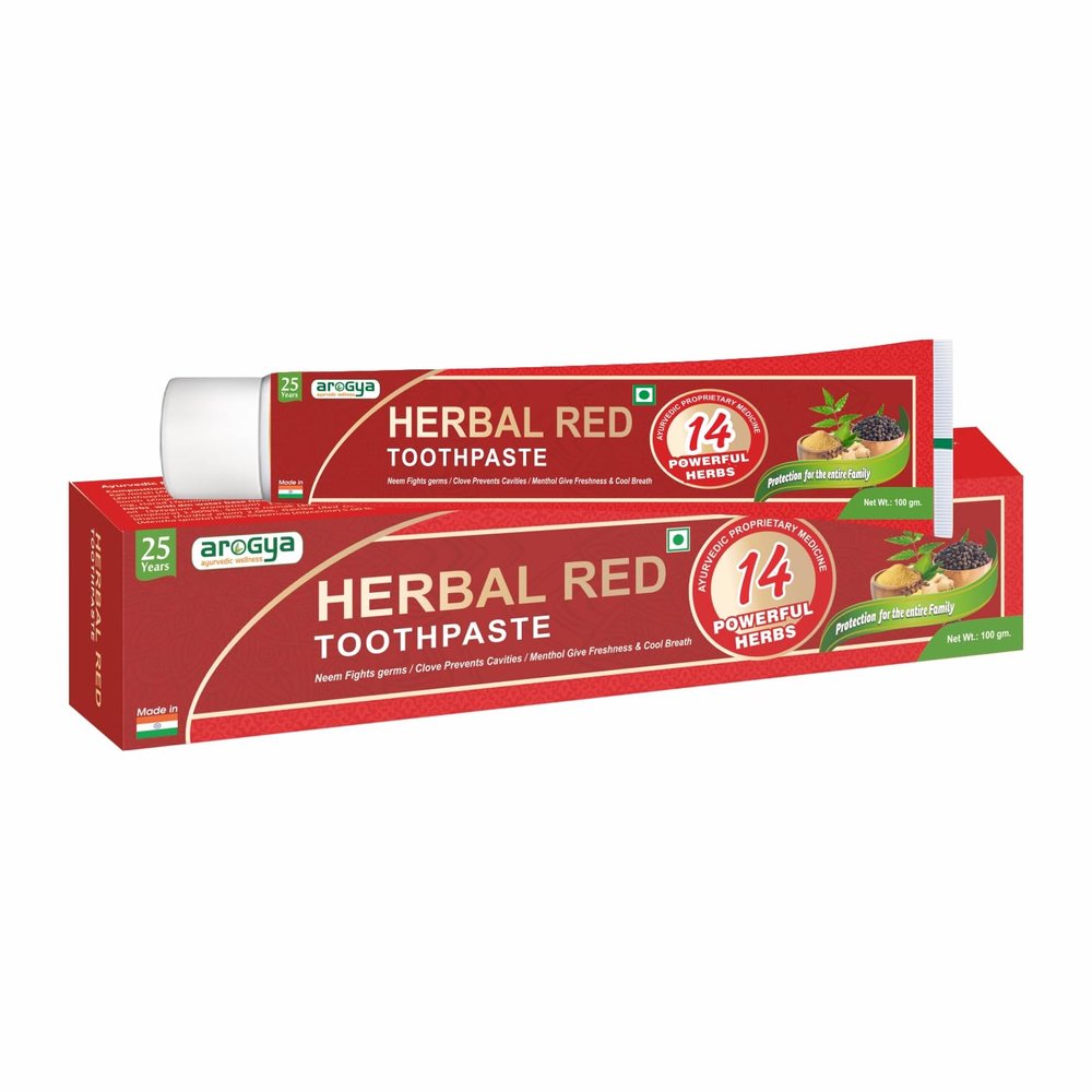 Arogya Herbal Red Toothpaste, Ayurvedic Tooth Gel for Strong Teeth & Fresh Breath with 14 Powerful Herbs | 100gm