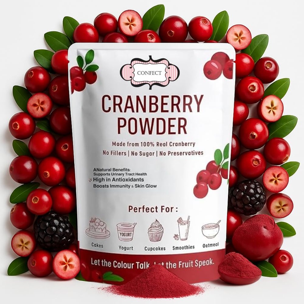 Confect Cranberry Powder | Pure & Natural Fruit Powder for Smoothies, Baking, Beverages, Juices, Tea & DIY Recipes | Vegan, Gluten-Free, No Added Sugar 100g