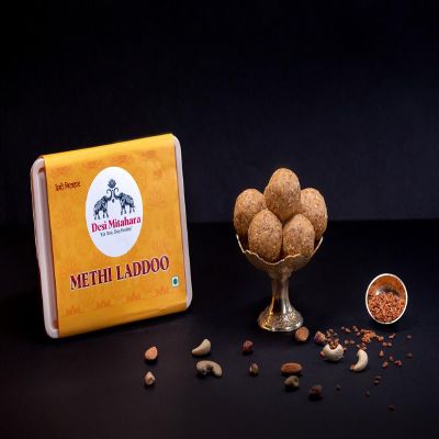 DESI MITAHARA Methi Ladoo - Contains Cow Ghee & Jaggery - Traditional Indian Sweet - Protein-Rich - Healthy, Nutritious Snack - 480g Pack - No Artificial Colours - Suitable for All Ages