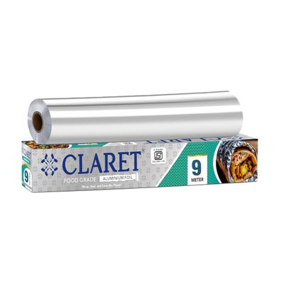 Claret Food Grade Aluminium Foil Roll | 9 Meter | Kitchen Foil for Wrapping Roti Snacks Lunch | Safe & Hygienic Foil for Everyday Use (Pack Of 1)