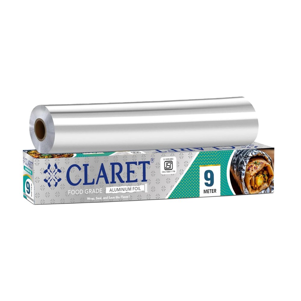 Claret Food Grade Aluminium Foil Roll | 9 Meter | Kitchen Foil for Wrapping Roti Snacks Lunch | Safe & Hygienic Foil for Everyday Use (Pack Of 1)