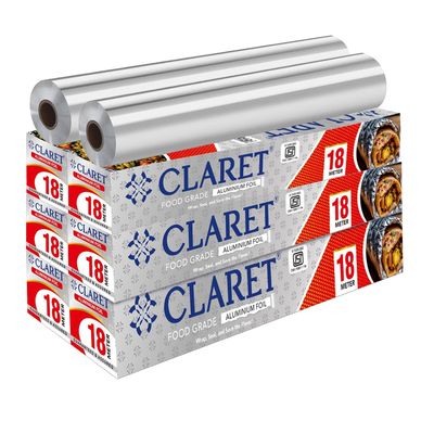 Claret Food Grade Aluminium Foil Roll | 18 Meter | Kitchen Foil for Wrapping Roti Snacks Tiffin | Durable and Hygienic Foil Paper (Pack of 6)