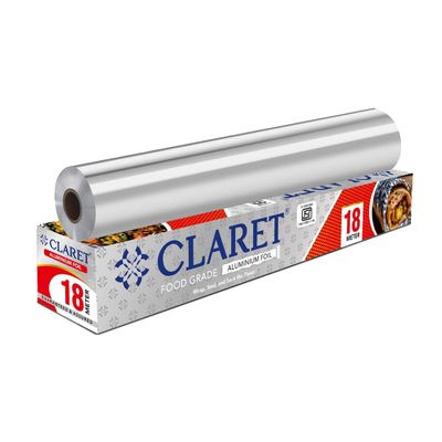 Claret Food Grade Aluminium Foil Roll | 18 Meter | Kitchen Foil for Wrapping Roti Snacks Tiffin | Durable and Hygienic Foil Paper (Pack of 1)