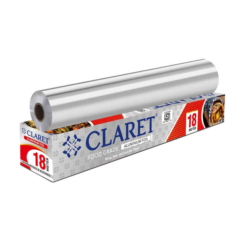 Claret Food Grade Aluminium Foil Roll | 18 Meter | Kitchen Foil for Wrapping Roti Snacks Tiffin | Durable and Hygienic Foil Paper (Pack of 1)