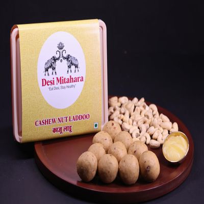 DESI MITAHARA Cashew Ladoo - Made with Cashew, Jaggery & Cow Ghee - Traditional Indian Sweet - Healthy, Nutritious Snack - 360g Pack - No Artificial Colours - Suitable for All Ages