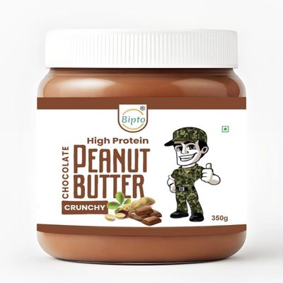 BIPTO Chocolate Peanut Butter Crunchy 350g|High Protein Peanut Butter