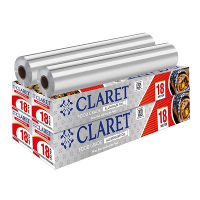 Claret Food Grade Aluminium Foil Roll | 18 Meter | Kitchen Foil for Wrapping Roti Snacks Tiffin | Durable and Hygienic Foil Paper (Pack of 4)