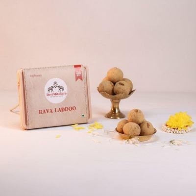 DESI MITAHARA Rava Ladoo - Made with Rava, Caster Sugar & Cow Ghee - Traditional Indian Sweet - Healthy, Nutritious Snack - 480g Pack - No Artificial Colours - Suitable for All Ages