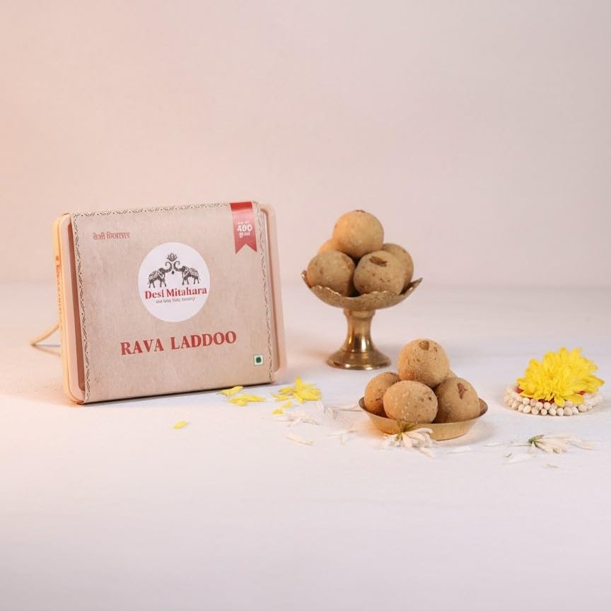 DESI MITAHARA Rava Ladoo - Made with Rava, Caster Sugar & Cow Ghee - Traditional Indian Sweet - Healthy, Nutritious Snack - 480g Pack - No Artificial Colours - Suitable for All Ages