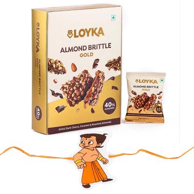 Loyka Almond Brittle Gold with Premium Chhota Bheem Rakhi | Raksha Bandhan Gift Hamper for Brother