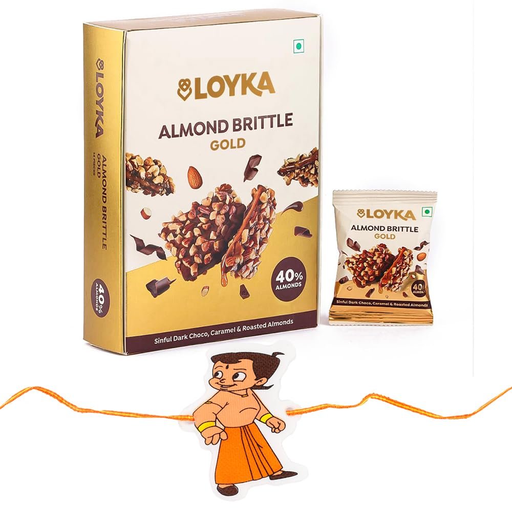 Loyka Almond Brittle Gold with Premium Chhota Bheem Rakhi | Raksha Bandhan Gift Hamper for Brother