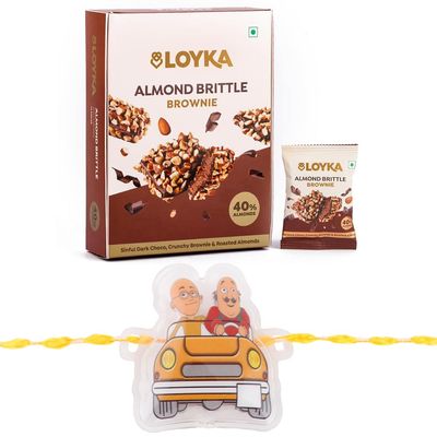 Loyka Almond Brittle Brownie with Motu Patlu Kids Rakhi | Raksha Bandhan Gift Hamper for Brother