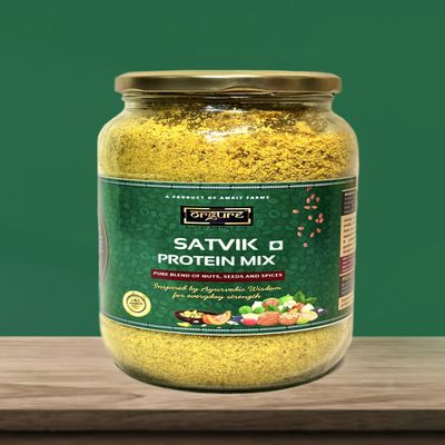 ORGURE - Satvik Protein Mix | Pure Blend of Nuts, Seeds and Spices | High in Protein, Fibre & Antioxidants | Plant-based | Healthy Snacking | Glass Jar | Pack of 125gm