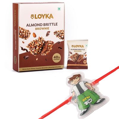 Loyka Almond Brittle Brownie with Premium Ben 10 Rakhi | Raksha Bandhan Gift Hamper for Brother