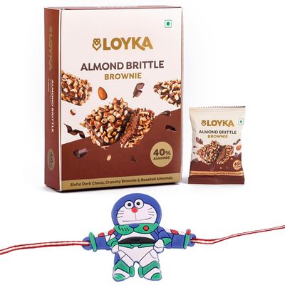 Loyka Almond Brittle Brownie with Kids Favorite Doremon Rakhi | Raksha Bandhan Gift Hamper for Brother