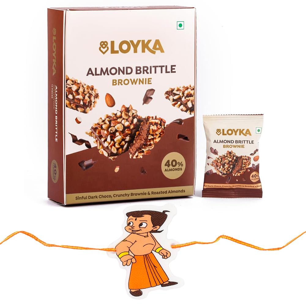 Loyka Almond Brittle Brownie with Premium Chhota Bheem Rakhi | Raksha Bandhan Gift Hamper for Brother