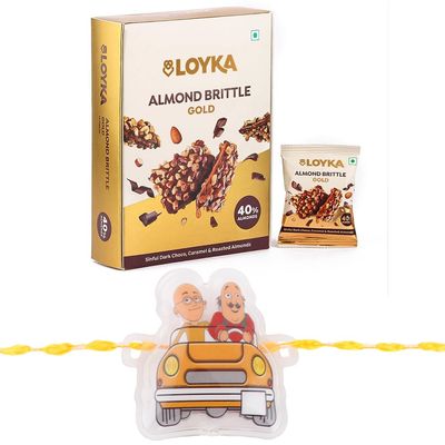 Loyka Almond Brittle Gold with Motu Patlu Kids Rakhi | Raksha Bandhan Gift Hamper for Brother