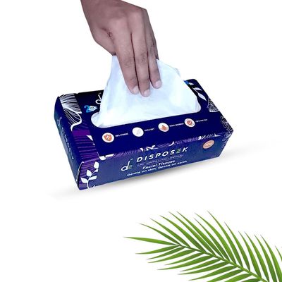Disposek Facial Tissues Pack of 4 Boxes | Soft, 2-Ply Tissues | Gentle on Skin, Highly Absorbent | 100 Pulls per Box | For Home, Office & Travel Use