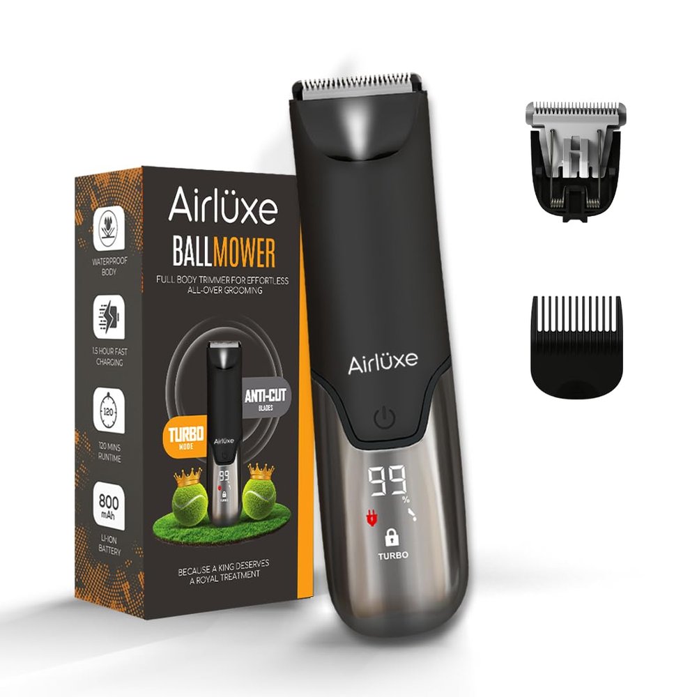 Airluxe BallMower Electric Trimmer machine for Men | Beard, Body & Private Hair Grooming kit | Waterproof IPX7 | One Extra Blade | 120 Min Shaver Runtime | 1 Year replacement warranty | Best for shaving balls for Man