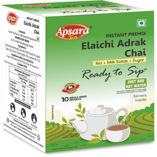 Apsara Tea Ready To Sip Instant Premix Elaichi Adrak Chai 14gX10 Sachets (140g)