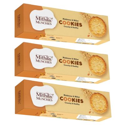 Mithila Munchies Makhana & Millet Cookies, Zero Maida, No Added Sugar, High-Fibre, 100g Pack (Pack of 3)