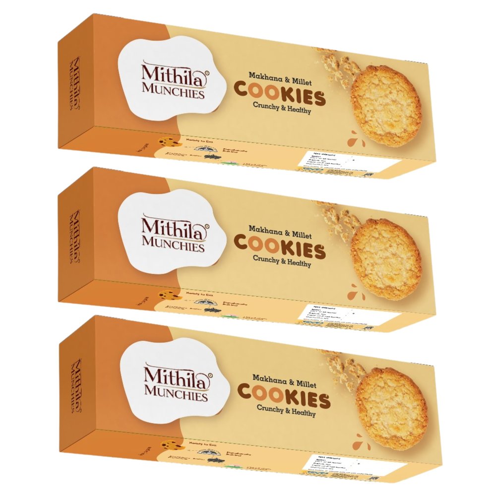 Mithila Munchies Makhana & Millet Cookies, Zero Maida, No Added Sugar, High-Fibre, 100g Pack (Pack of 3)