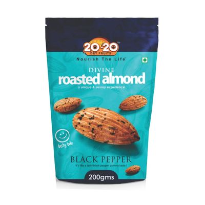 20-20 Dry Fruits Roasted Black Pepper Badam (Peppered Almonds) 200 g Crunchy & Flavorful Snack | 200g Each | Rich in Protein & Antioxidants