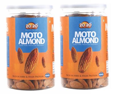 20-20 Dry Fruits California Moto almond 1000g | Jumbo Size Badam (Extra Large Almonds)  Nutrient-Dense, High in Protein & Healthy Fats | Ideal for Energy Snacks & Smoothies Pack Of 2x500g