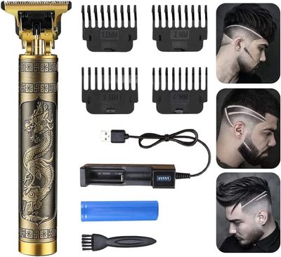DINEDUST Beard Trimmer for Men,Professional Hair Clipper,Cordless Electric Shaver for Beard,Hair,Mustache&Face,Zero Gapped T-Blade Clippers with 4 Size Hair Combs,Perfect Grooming Kit(matal bettery),Gold