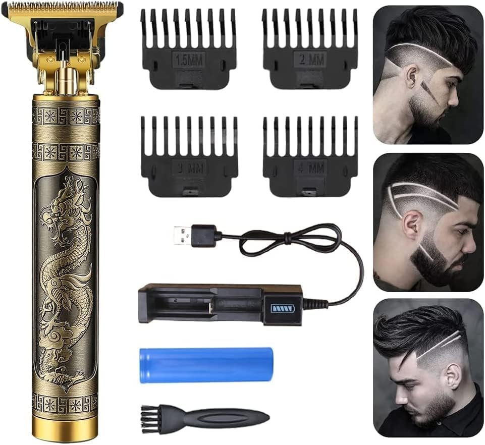 DINEDUST Beard Trimmer for Men,Professional Hair Clipper,Cordless Electric Shaver for Beard,Hair,Mustache&Face,Zero Gapped T-Blade Clippers with 4 Size Hair Combs,Perfect Grooming Kit(matal bettery),Gold
