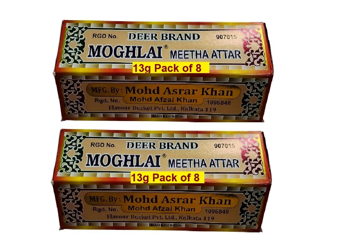 DEER BRAND Royal Mughlai Meetha (Mitha) Attar Sweet Essence(MFG by MD. Afzal & Asrar Khan Kolkata)For Biryani Biriyani, Cooking Rice Dishes, Pulao, Mutton-Chicken, Chops, Korma, Khsuka, Stew, & in Kabab (13g Pack Of 16, Mughlai Meetha Attar Biryani E