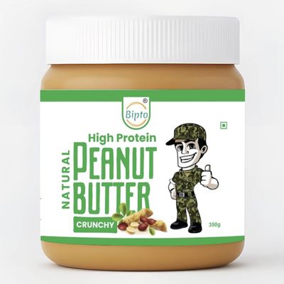 BIPTO Natural Peanut Butter Crunchy 350g|High Protein Peanut Butter