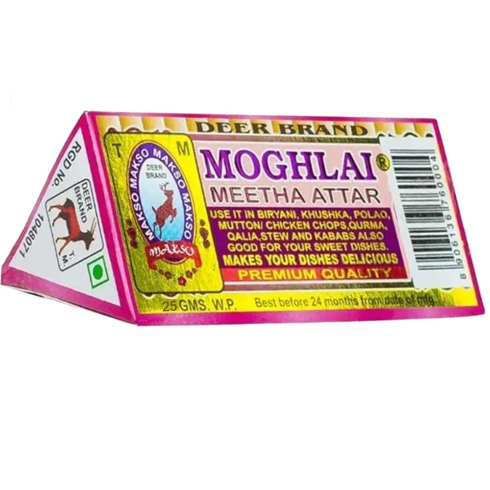 DEER BRAND Royal Mughlai Meetha (Mitha) Attar Sweet Essence(MFG by MD. Afzal & Asrar Khan Kolkata)For Biryani Biriyani, Cooking Rice Dishes, Pulao, Mutton-Chicken, Chops, Korma, Khsuka, Stew, & in Kabab (25g, Mughlai Meetha Attar Biryani Essence)