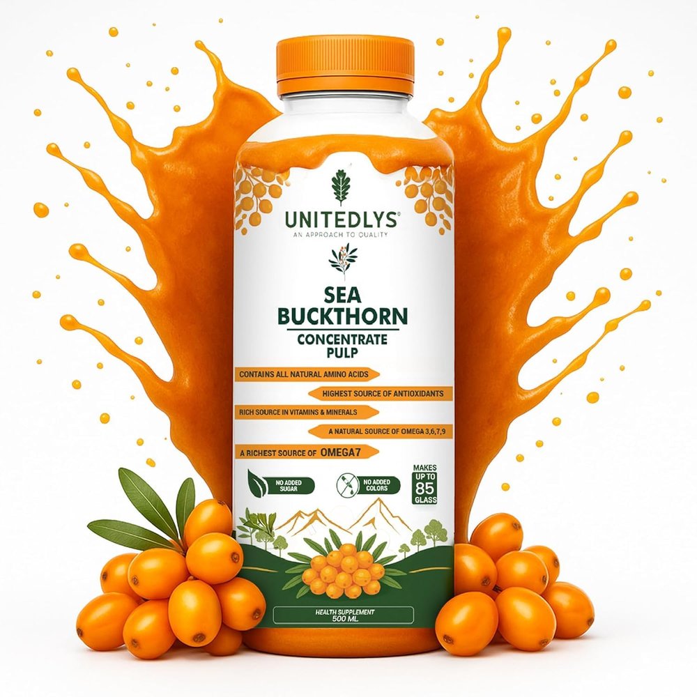 100% Pure & Sugar Free Himalayan Sea Buckthorn Juice 500ml | Rich in Vitamin C, Plant Based Vegan Omega 3 6 7 9 & Antioxidants | Original Sea Buckthorn Berry Pulp Supports Immunity, Skin Glow & Gut Health | Up to 85 Glass Juice