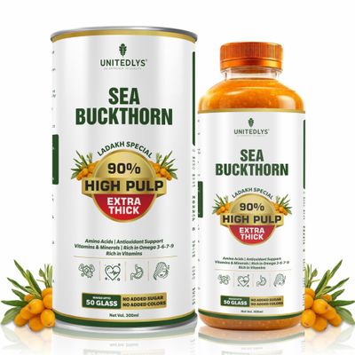 100% Pure & Sugar Free Himalayan Sea Buckthorn Juice 300ml | Rich in Vitamin C, Plant Based Vegan Omega 3 6 7 9 & Antioxidants | Original Sea Buckthorn Berry Pulp Supports Immunity, Skin Glow & Gut Health | Up to 50 Glass Juice