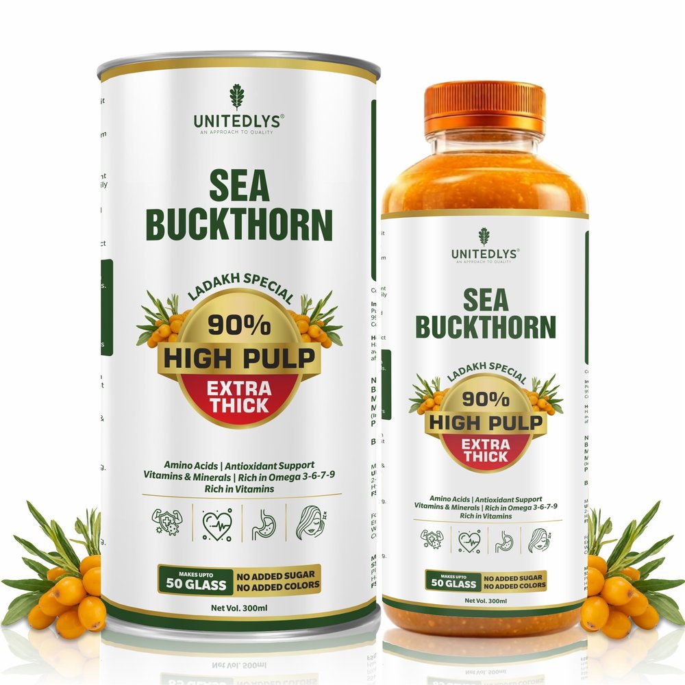 100% Pure & Sugar Free Himalayan Sea Buckthorn Juice 300ml | Rich in Vitamin C, Plant Based Vegan Omega 3 6 7 9 & Antioxidants | Original Sea Buckthorn Berry Pulp Supports Immunity, Skin Glow & Gut Health | Up to 50 Glass Juice
