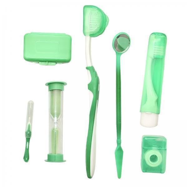 CALANDIS 2x8 Kit Orthodontic Set Oral Care Cleaning Protective Wax Brush Floss Green | Other Health Care Supplies | Health Care