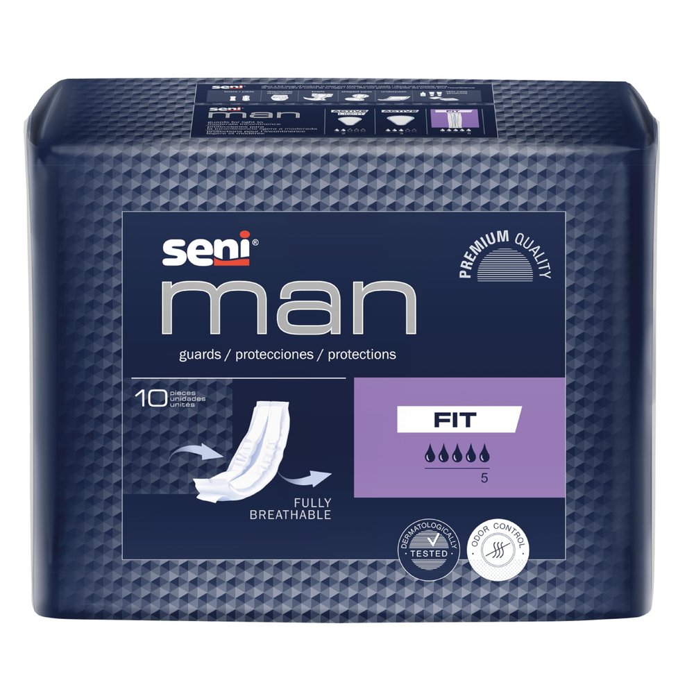 Seni Man Bladder Control Guards Fit Pads - 10 Pieces | High Absorbency, Breathable, Leak-Proof Incontinence Protection & Comfort