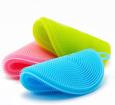 Biplojit Silicone Dish Cleaning Brush Sponge/Double-Sided Cleaning Brush/Multipurpose Silicone Dish Washing Tool for Kitchen - Multicolor (Pack of 3)