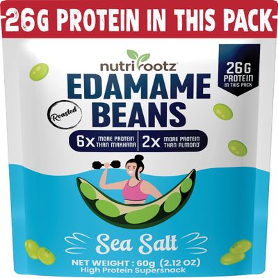NUTRIROOTZ Roasted Edamame Beans | 26g PROTEIN | Sea Salt Flavor | Highest Protein Super Snack | Roasted Not Fried | Keto Friendly | Gluten Free | Vegan | Plant Based Healthy Snack (60 G, Sea Salt)