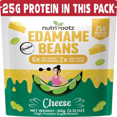 NUTRIROOTZ Roasted Edamame Beans | Cheese Flavor | High Protein Super Snack | 25g Protein | More Protein Than Makhana | Keto Friendly | Gluten Free | Vegan | Healthy Crunchy Snack (60 G, CHEESE)