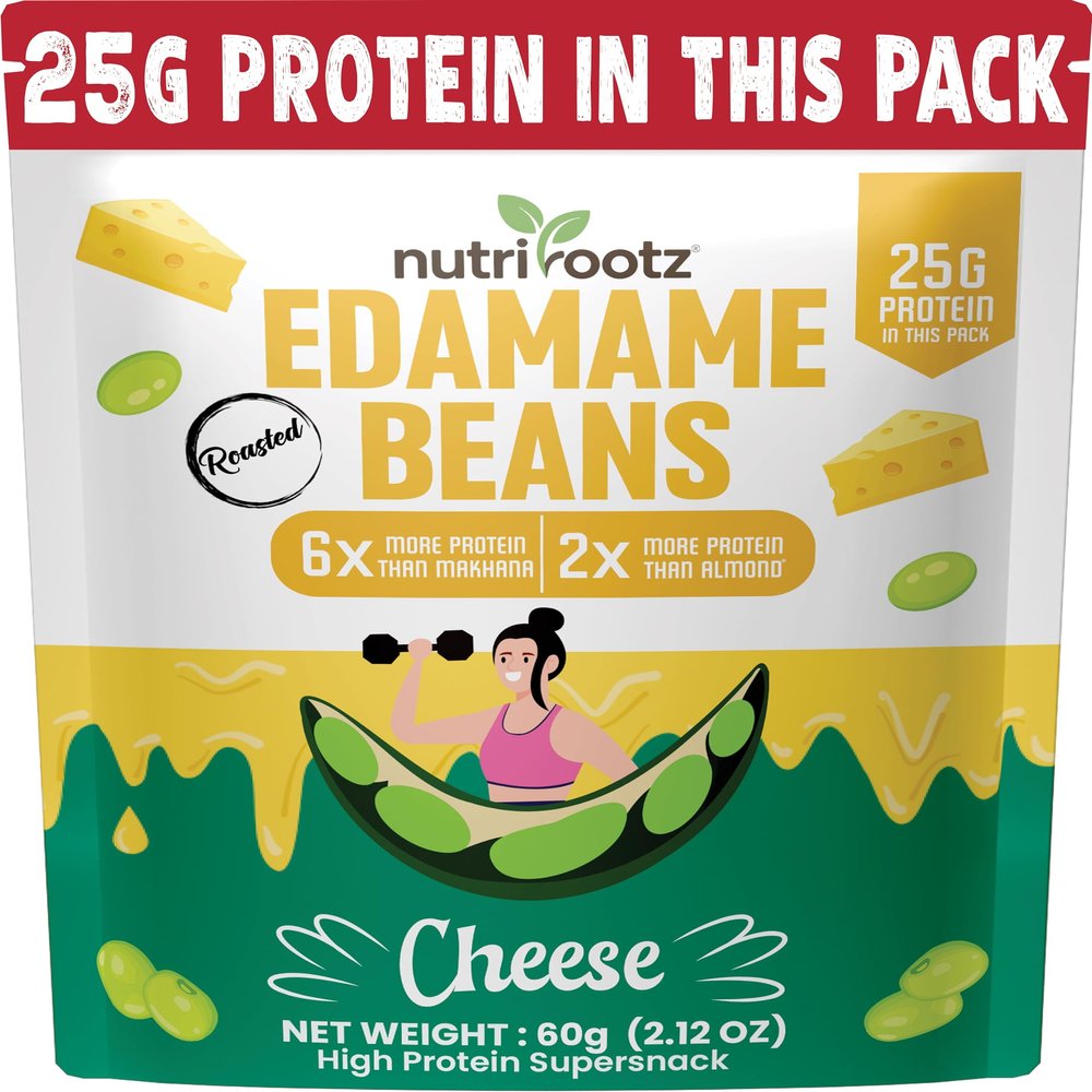 NUTRIROOTZ Roasted Edamame Beans | Cheese Flavor | High Protein Super Snack | 25g Protein | More Protein Than Makhana | Keto Friendly | Gluten Free | Vegan | Healthy Crunchy Snack (60 G, CHEESE)
