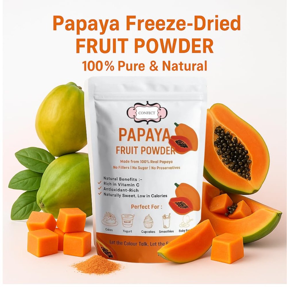 Confect Papaya Powder | Pure & Natural Fruit Powder for Smoothies, Baking, Beverages, Juices, Tea & DIY Recipes | Vegan, Gluten-Free, No Added Sugar 200 Gms