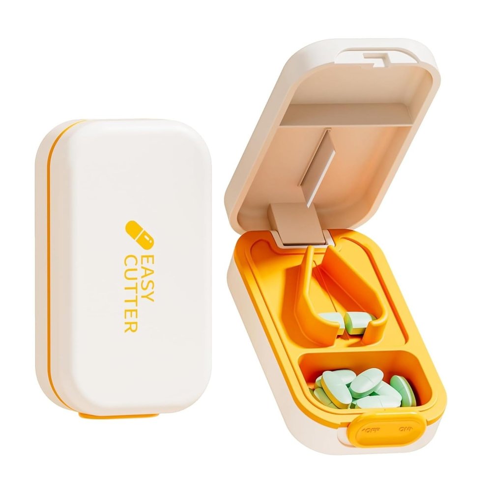MaruHub Premium Pill Cutter for Small & Large Pills - Pill Splitter with Safety Lock, Sharp Blade & Pill Box Storage - Easy Pill Cutter for Tablets, Vitamins, Medicine - Precise Split into 1/2, 1/4, 1/8 - Travel-Friendly