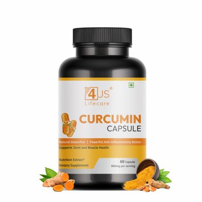 4us Lifecare Curcumin With Black pepper, Turmeric it Helps Reduce Inflammation and Pain | Ultra Potent for Men & Women - 60 Veg Capsule