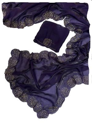 Royalstyle Women's And Girls Space Silk Saree With Beautiful Katdana handwork bollywood style saree (Nevy Blue)