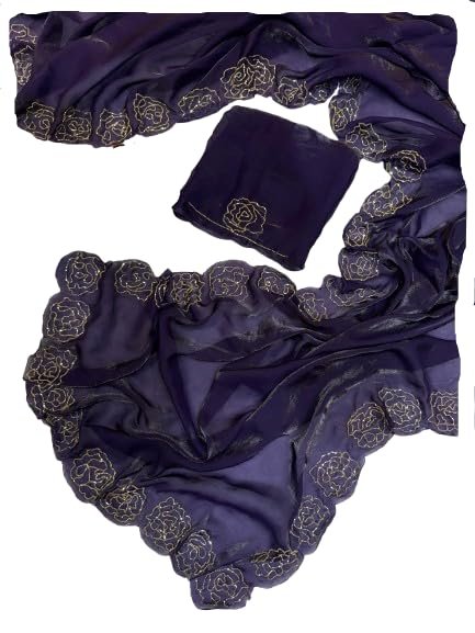 Royalstyle Women's And Girls Space Silk Saree With Beautiful Katdana handwork bollywood style saree (Nevy Blue)