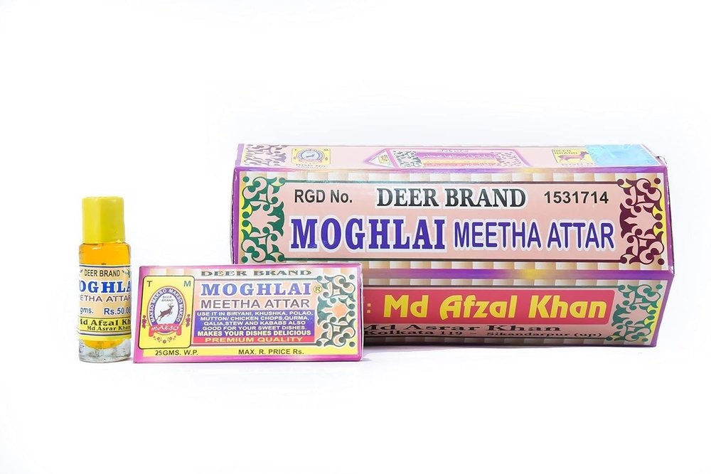 DEER BRAND Royal Mughlai Meetha (Mitha) Attar Sweet Essence 1Dorzon 25g Pck 12 (MFG by MD. Afzal & Asrar Khan Kolkata)For Biryani Biriyani, Cooking Rice Dishes, Pulao, Mutton-Chicken, Chops, Korma, Khsuka, Stew, & in Kabab
