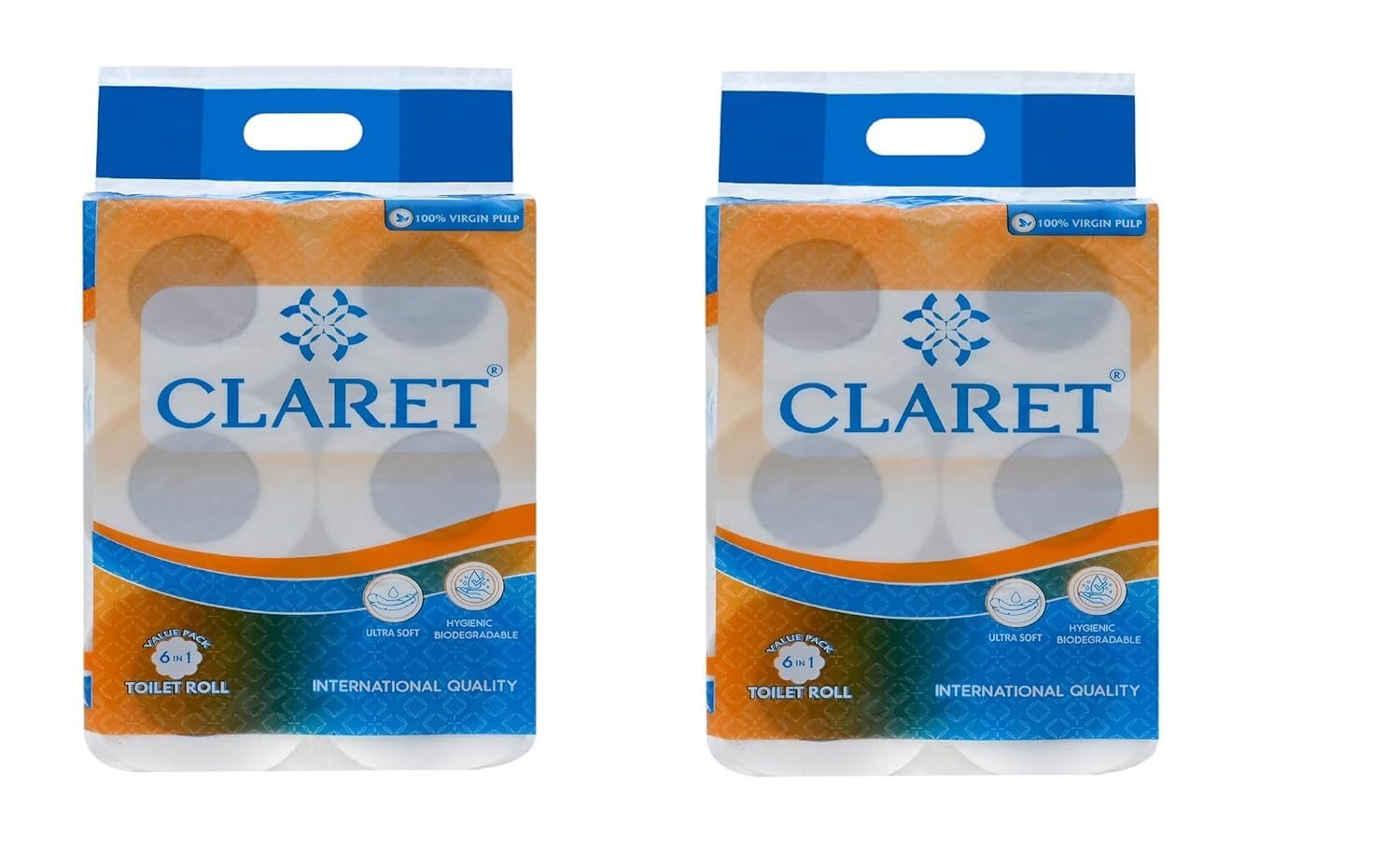 Claret Virgin Pulp Toilet Rolls 2-Ply (10 x 10 cm) 200 Pulls per Roll | Pack of 12 | OBA-Free, Skin-Friendly & Ultra Comfort Quilted Bathroom Tissue for Family Care