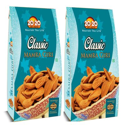 20-20 Dry Fruits Mamra Almonds 500g (250g x 2) | Handpicked Badam | Raw & Unpolished | Gluten-Free | Energy-Rich Dry Fruits for Brain & Heart Health |Classic Mamra (Pack of 2)